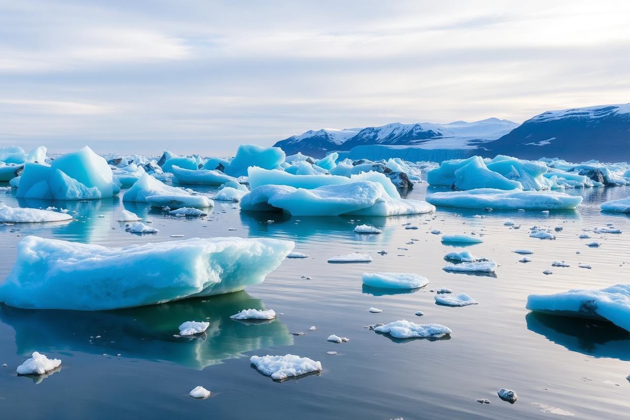Blue icebergs floating in Jökulsárlón glacier lagoon in Iceland